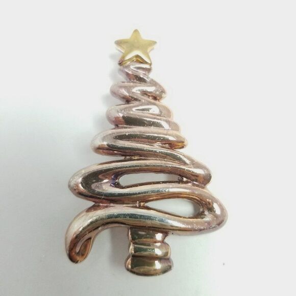 Vintage Retro Christmas Tree Brooch, Zig Zag Design Silver Tone With Star Pin - Picture 6 of 6